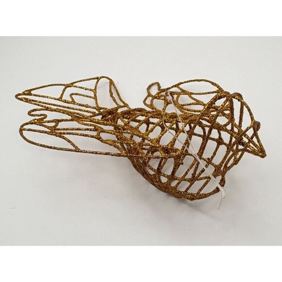 Vintage Gold Glitter Wire Bird Christmas Tree Ornament Ornate Shimmering - Picture 5 of 7